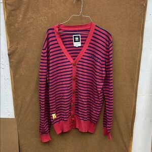 G-Star Raw Red & Navy Striped Button Cardigan XXL